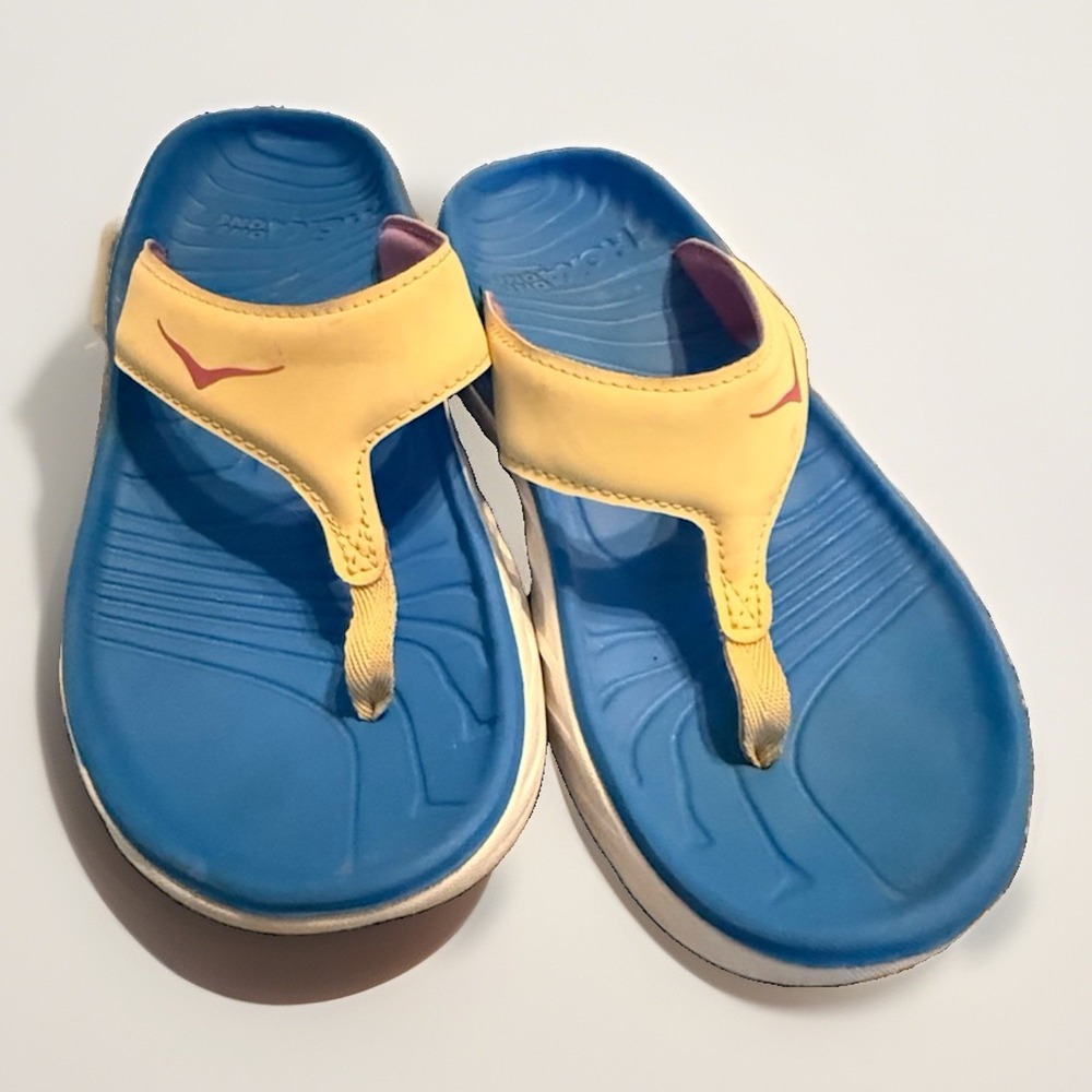 Hoka One One Recovery Flip Flops Womens 8 Blue Yellow Comfort Thong Cushion